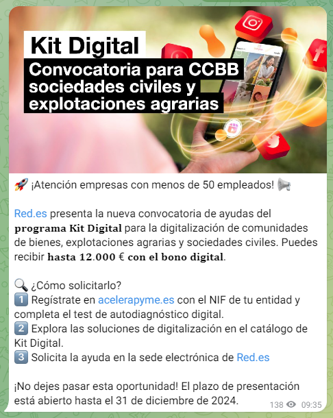 Kit Digital Convocatoria para CCBB sociedades civiles y explotaciones agrarias